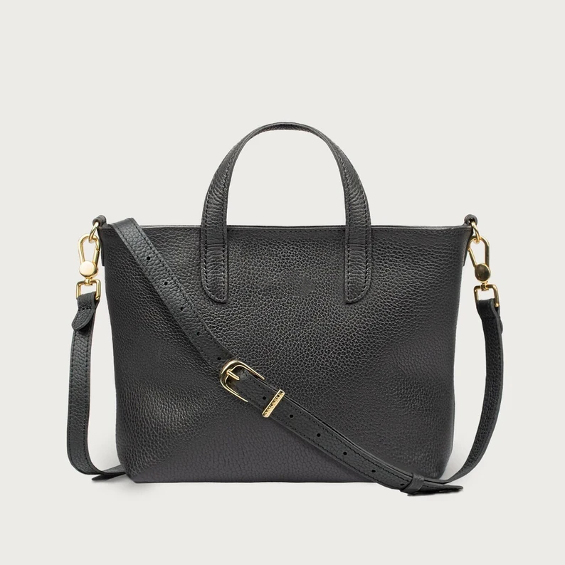 Black Grain Leather Multi-purpose Top Zip Tote Bag