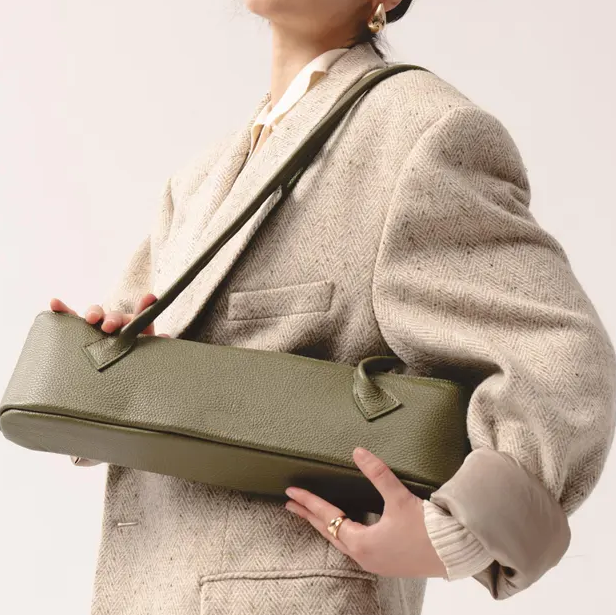 Olive Green Top Grain Leather Long Rectangular Shoulder Underarm Bag