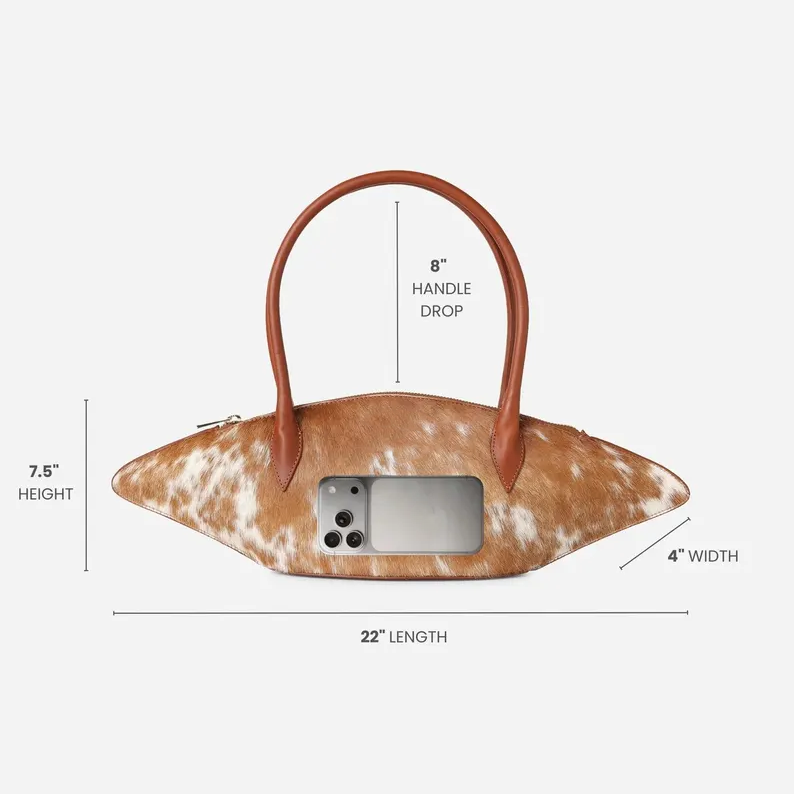 Brown White Cow Print Hair-On Leather Curved Shoulder Handbag