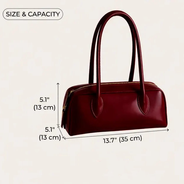 Glossy Burgundy Leather Elongated Boston Shoulder Handbag