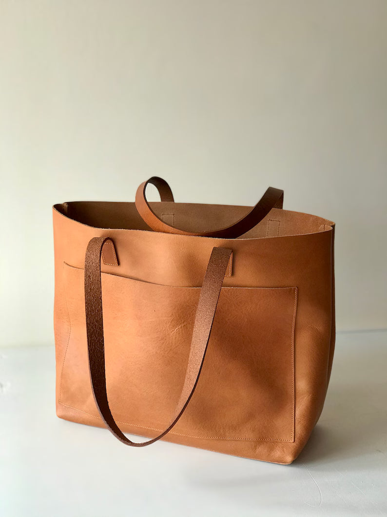 Vintage Brown Full Grain Leather Expandable Tote Bag