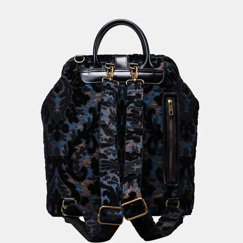 Vintage Damask Jacquard Fabric Convertible Travel Backpack Handbag