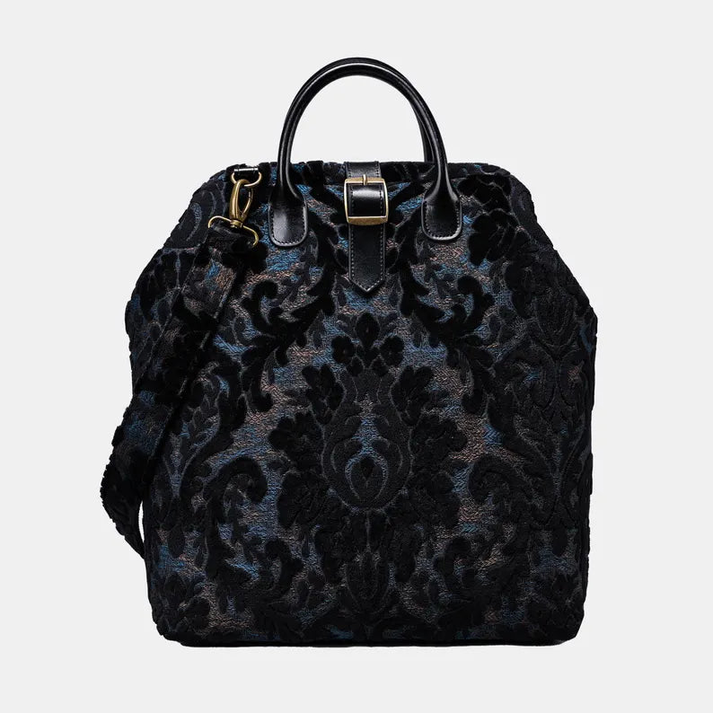 Vintage Damask Jacquard Fabric Convertible Travel Backpack Handbag