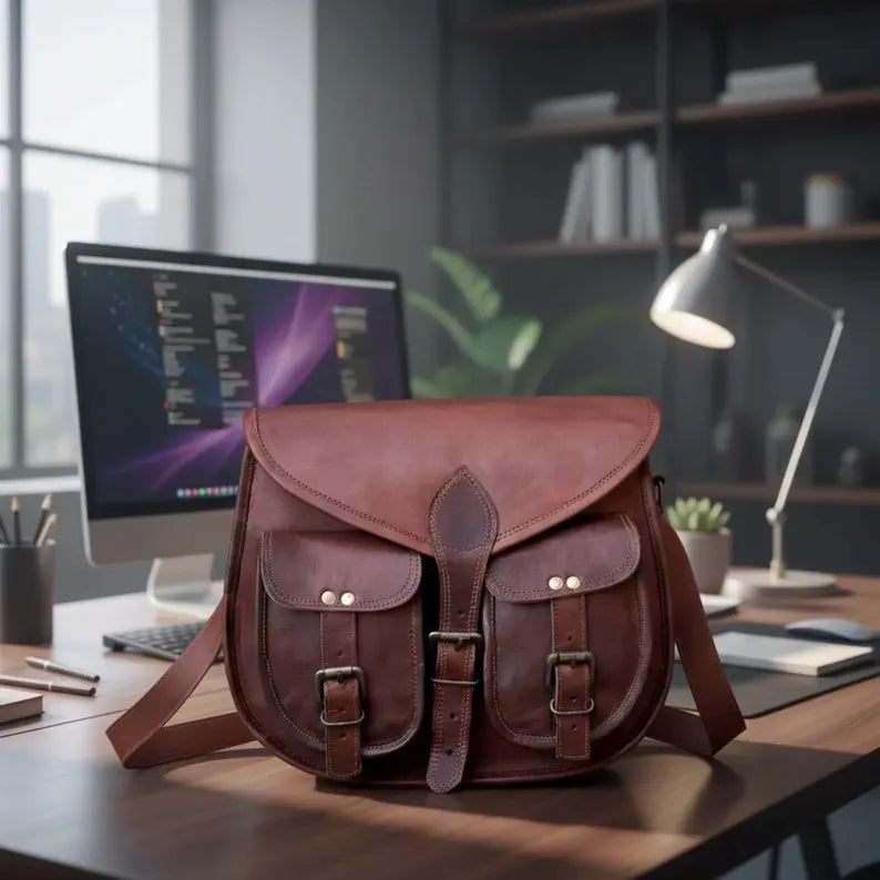 Vintage Brown Handmade Leather Messenger Crossbody Satchel Bag