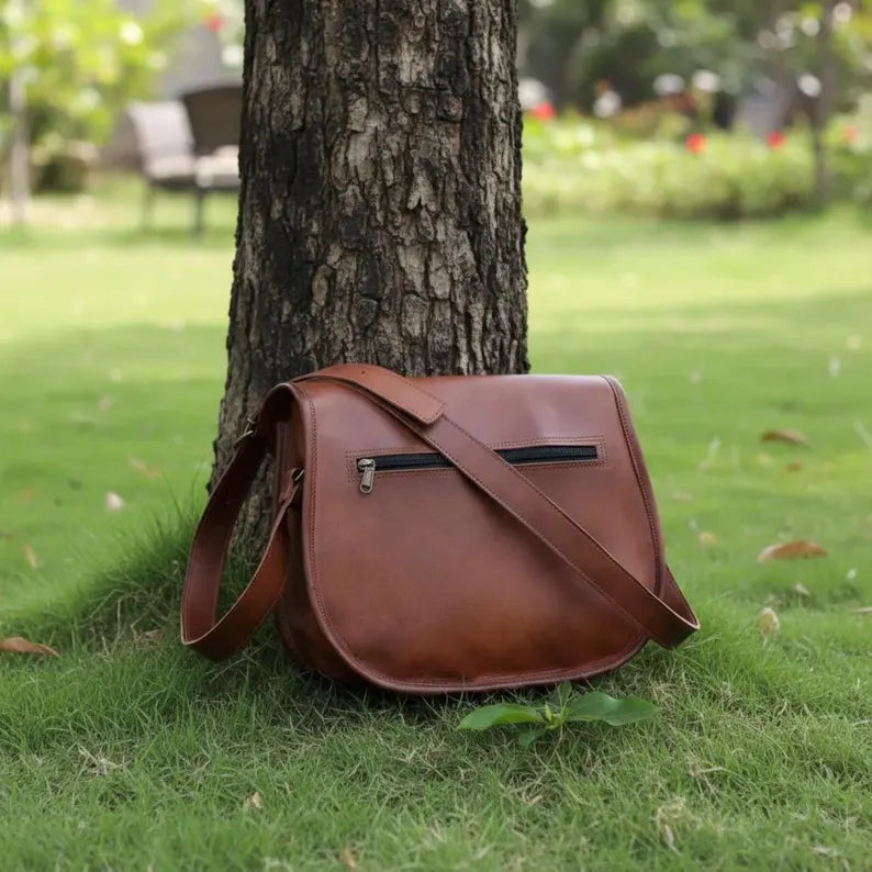 Vintage Brown Handmade Leather Messenger Crossbody Satchel Bag