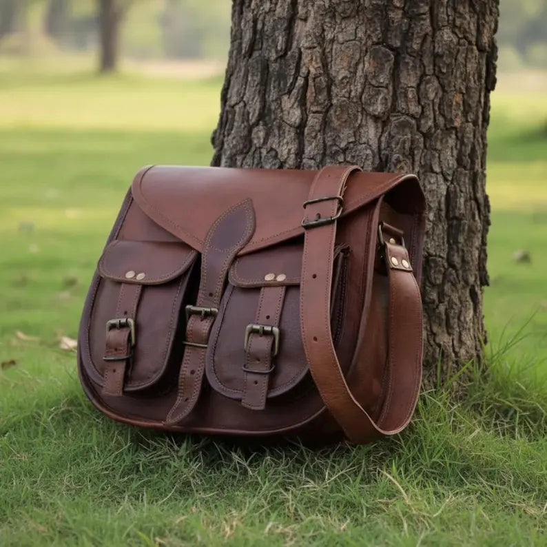 Vintage Brown Handmade Leather Messenger Crossbody Satchel Bag