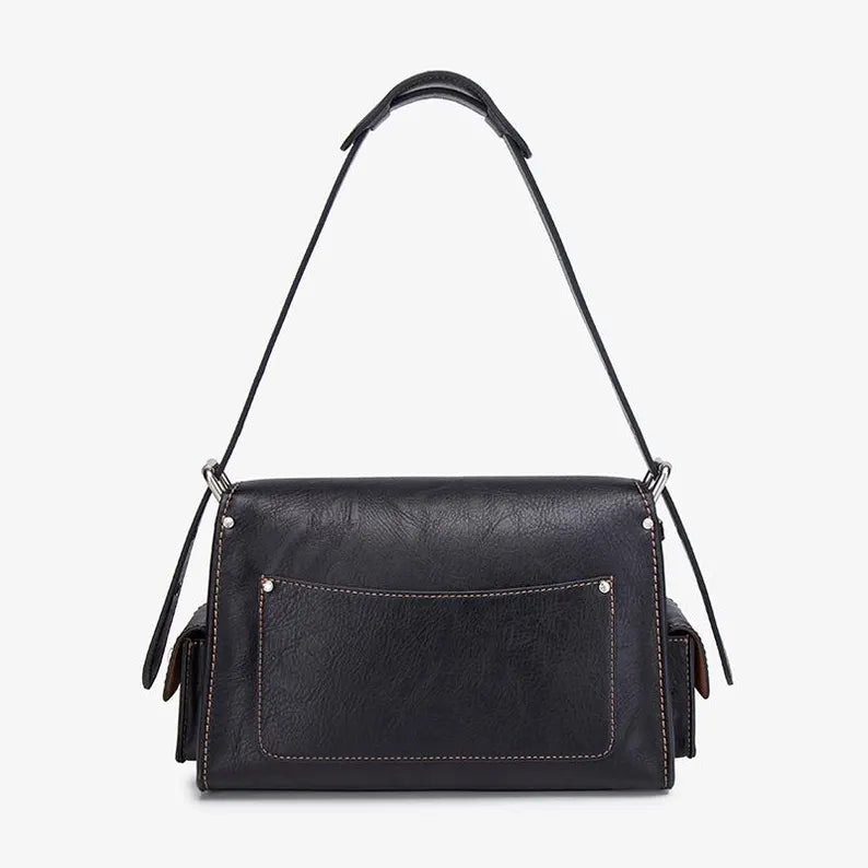 Black PU Leather Multi-Pocket Turn Lock Messenger Shoulder Crossbody Bag
