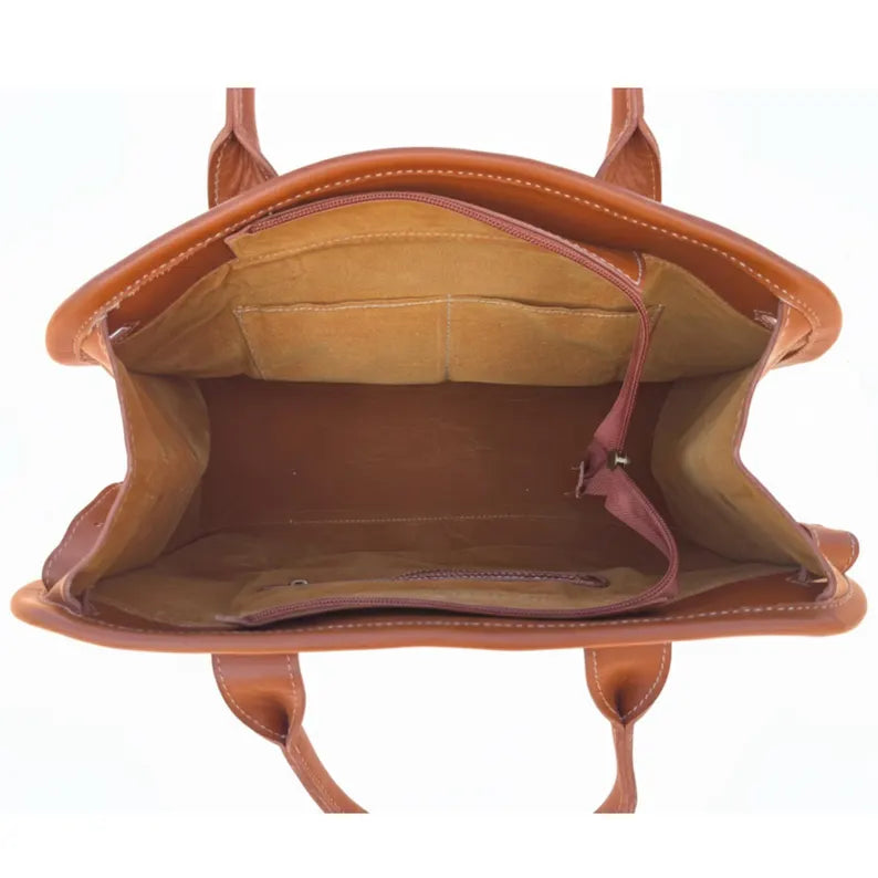Large Tan Full Grain Leather Handheld Travel Duffle Bag
