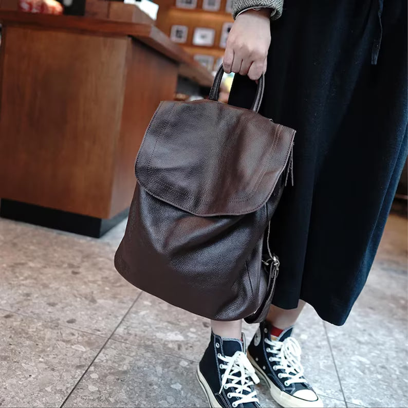 Soft Pebbled Leather Slouchy Fold Flap Backpack