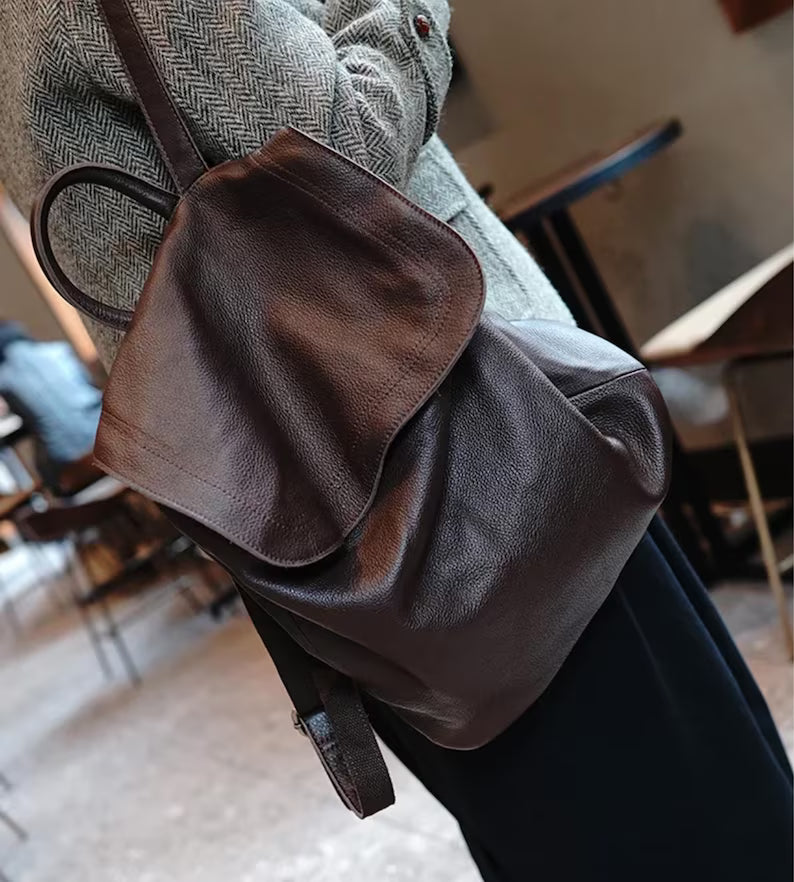 Soft Pebbled Leather Slouchy Fold Flap Backpack