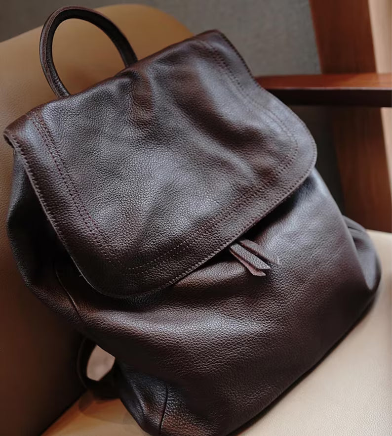 Soft Pebbled Leather Slouchy Fold Flap Backpack