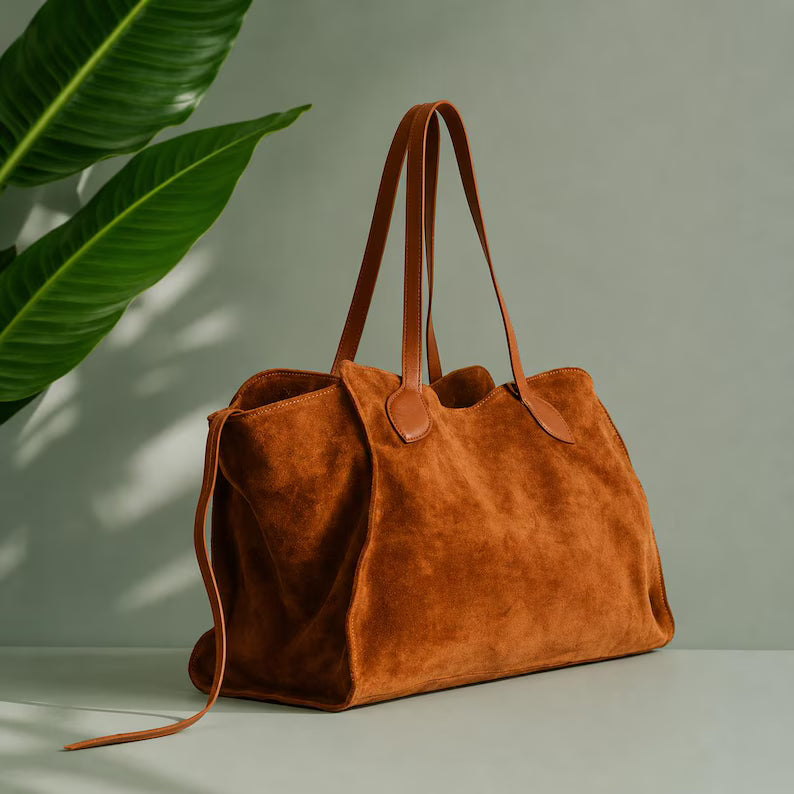 Caramel Suede Slouchy Oversized Handmade Tote Bag