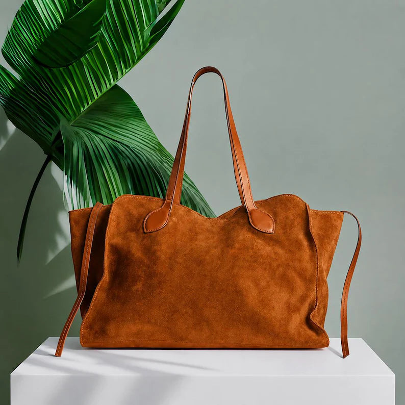 Caramel Suede Slouchy Oversized Handmade Tote Bag