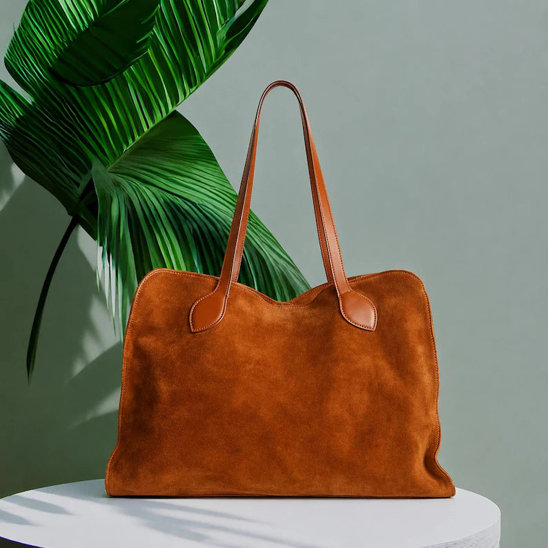 Caramel Suede Slouchy Oversized Handmade Tote Bag