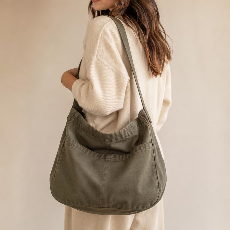 Slouchy Oversized Canvas Tote Shoulder Bag