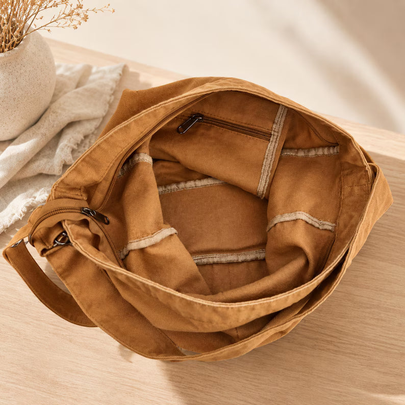 Slouchy Oversized Canvas Tote Shoulder Bag