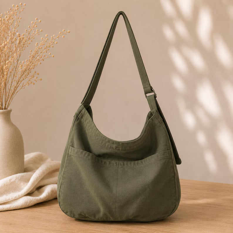 Slouchy Oversized Canvas Tote Shoulder Bag