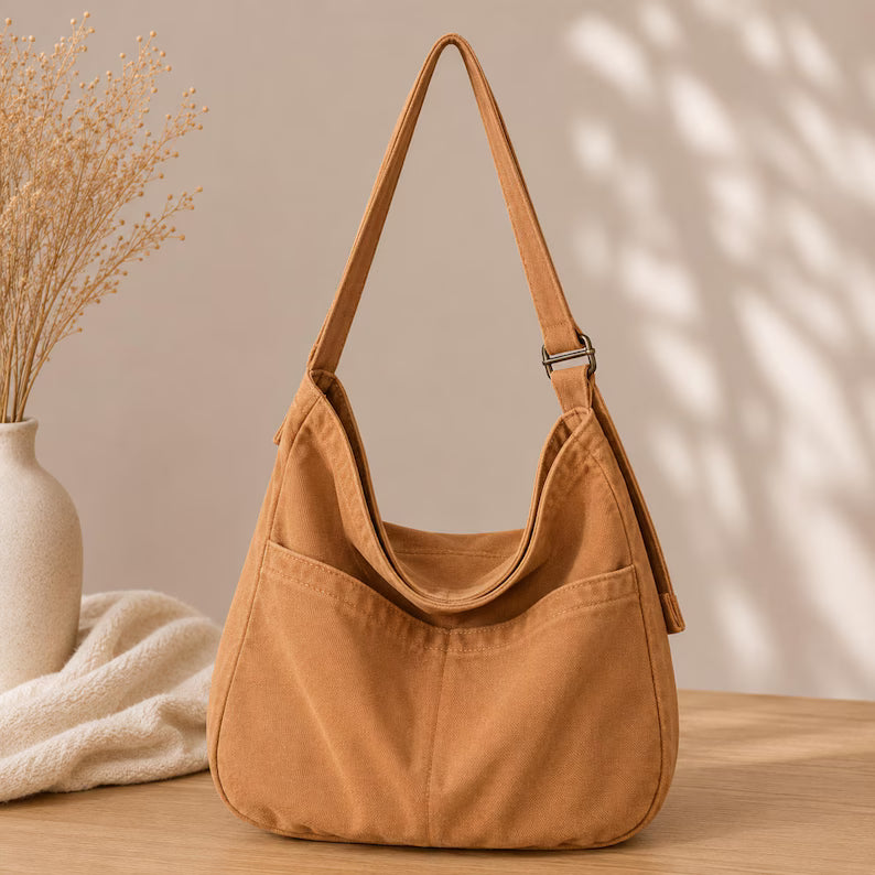 Slouchy Oversized Canvas Tote Shoulder Bag
