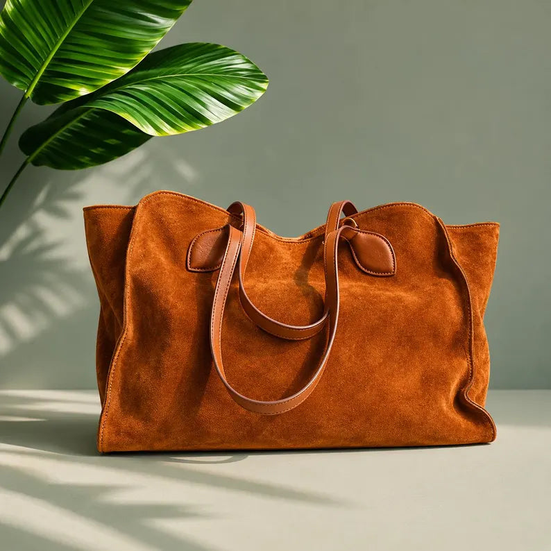 Caramel Suede Slouchy Oversized Handmade Tote Bag