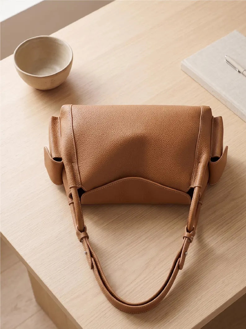 Tan Pebbled Leather Multi Carry Shoulder Crossbody Hobo Bag