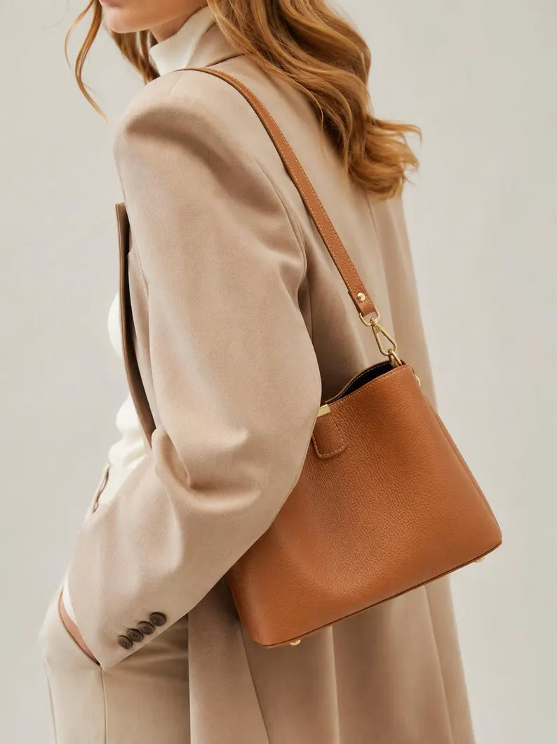 Pebbled Leather Dual Wear Shoulder & Crossbody Bucket Bag